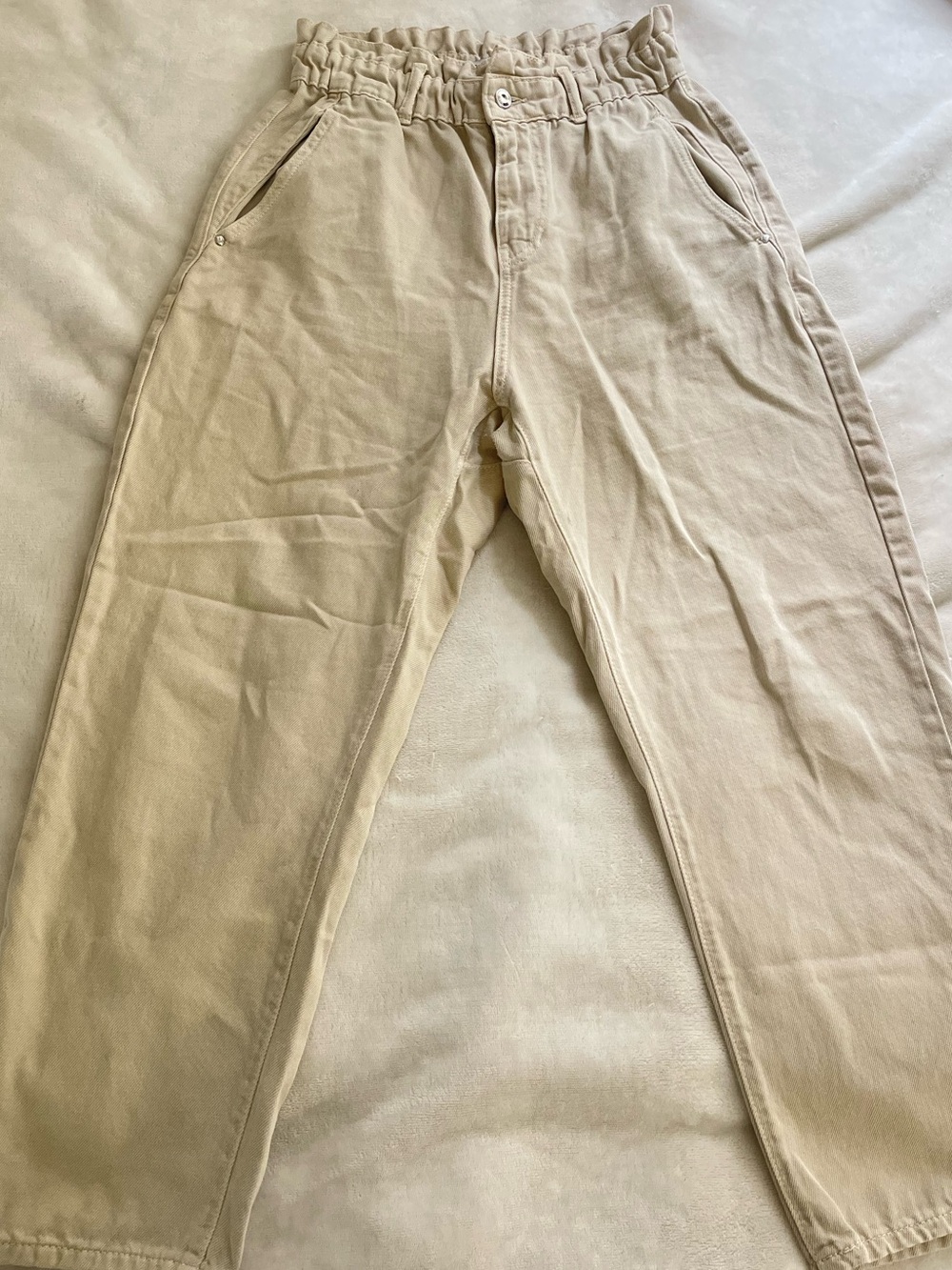 Zara- Women’s Beige Elastic-Waist Pants